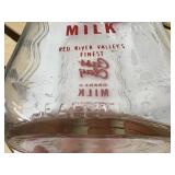 Mid-century modern, vintage, glass half gallon, cast clay grade AA milk, red River valleys, finest bottle with original cork 60 Sweet Court trademark