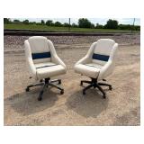 Two custom built, pontoon chairs converted onto office chair bases, fun for the lake.