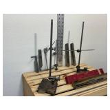 Precision instrument Brown and Sharpe SHARPE5 99–622 precision surface gauge, additional surface gauge without maker mark, inbox STARRETT inside micrometer caliper number 124