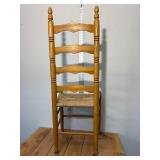 1 Antique wooden ladder, back chair with rush seat *Extra Ship Cost