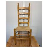 1 Antique wooden ladder, back chair with rush seat *Extra Ship Cost