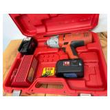Heavy duty Milwaukee, 18 V impact wrench cannot log number 9079–21, 1 working 18 V 2.4 amp battery holds charge, 1 18V battery for rebuild, one Milwaukee power plus universal charger