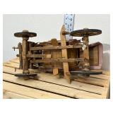 Handmade wooden stage coach, approximately 14 inches long 9 inches high if I had to guess I would say the 1970s