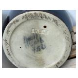 7 inch wide beam pot, great condition, lid intact & 1 gallon blue crown stoneware crock.
