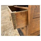 Oak buffet, antique, Tiger Oak, white oak, detailed, original brass handles, very nice condition, signs of original paint color on back, 42 inches wide *Extra Ship Cost