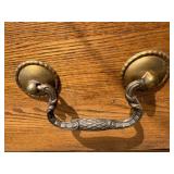 Oak buffet, antique, Tiger Oak, white oak, detailed, original brass handles, very nice condition, signs of original paint color on back, 42 inches wide *Extra Ship Cost