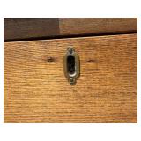 Oak buffet, antique, Tiger Oak, white oak, detailed, original brass handles, very nice condition, signs of original paint color on back, 42 inches wide *Extra Ship Cost