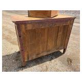 Oak buffet, antique, Tiger Oak, white oak, detailed, original brass handles, very nice condition, signs of original paint color on back, 42 inches wide *Extra Ship Cost