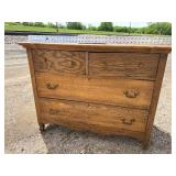 Oak buffet, antique, Tiger Oak, white oak, detailed, original brass handles, very nice condition, signs of original paint color on back, 42 inches wide *Extra Ship Cost
