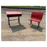 Rare, Unique E.W.A Rowles Co. Cast Iron 1881 School Desk with NOT ATTACHED Cast Iron Fold Down School Chair Seat