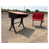 Rare, Unique E.W.A Rowles Co. Cast Iron 1881 School Desk with NOT ATTACHED Cast Iron Fold Down School Chair Seat