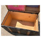 Antique, Steamer Travel Trunk Black Metal Wrapped with Oak, and Metal Embellishments and Leather Handles *Extra Ship Cost