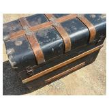 Antique, Steamer Travel Trunk Black Metal Wrapped with Oak, and Metal Embellishments and Leather Handles *Extra Ship Cost