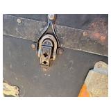 Antique, Steamer Travel Trunk Black Metal Wrapped with Oak, and Metal Embellishments and Leather Handles *Extra Ship Cost