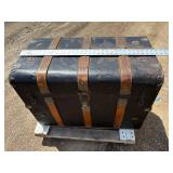Antique, Steamer Travel Trunk Black Metal Wrapped with Oak, and Metal Embellishments and Leather Handles *Extra Ship Cost