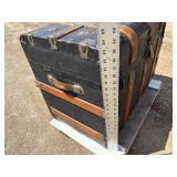 Antique, Steamer Travel Trunk Black Metal Wrapped with Oak, and Metal Embellishments and Leather Handles *Extra Ship Cost