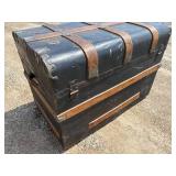 Antique, Steamer Travel Trunk Black Metal Wrapped with Oak, and Metal Embellishments and Leather Handles *Extra Ship Cost