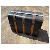 Antique, Steamer Travel Trunk Black Metal Wrapped with Oak, and Metal Embellishments and Leather Handles *Extra Ship Cost