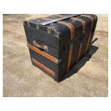 Antique, Steamer Travel Trunk Black Metal Wrapped with Oak, and Metal Embellishments and Leather Handles *Extra Ship Cost