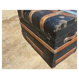 Antique, Steamer Travel Trunk Black Metal Wrapped with Oak, and Metal Embellishments and Leather Handles *Extra Ship Cost