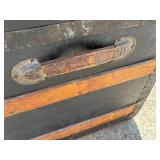 Antique, Steamer Travel Trunk Black Metal Wrapped with Oak, and Metal Embellishments and Leather Handles *Extra Ship Cost