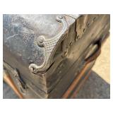 Antique, Steamer Travel Trunk Black Metal Wrapped with Oak, and Metal Embellishments and Leather Handles *Extra Ship Cost