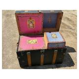 Antique, Steamer Travel Trunk Black Metal Wrapped with Oak, and Metal Embellishments and Leather Handles *Extra Ship Cost