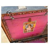 Antique, Steamer Travel Trunk Black Metal Wrapped with Oak, and Metal Embellishments and Leather Handles *Extra Ship Cost
