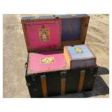 Antique, Steamer Travel Trunk Black Metal Wrapped with Oak, and Metal Embellishments and Leather Handles *Extra Ship Cost