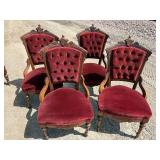 4 Victorian antique red velvet dining chairs walnut bottom cloths intact, spring bottom no cuts or tears in upholstery *Extra Shipping Costs