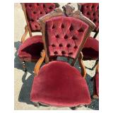4 Victorian antique red velvet dining chairs walnut bottom cloths intact, spring bottom no cuts or tears in upholstery *Extra Shipping Costs