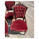 4 Victorian antique red velvet dining chairs walnut bottom cloths intact, spring bottom no cuts or tears in upholstery *Extra Shipping Costs