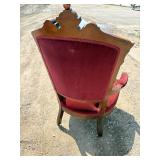 Victorian, red velvet, walnut parlor, sofa, loveseat, upholstery intact, no tears & Victorian Red Velvet parlor sitting chair with four original casters, upholstery all intact no tears