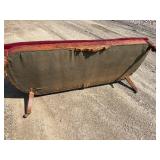 Victorian, red velvet, walnut parlor, sofa, loveseat, upholstery intact, no tears & Victorian Red Velvet parlor sitting chair with four original casters, upholstery all intact no tears