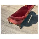 Victorian, red velvet, walnut parlor, sofa, loveseat, upholstery intact, no tears & Victorian Red Velvet parlor sitting chair with four original casters, upholstery all intact no tears