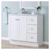 Glacier Bay Bannister 37 in. Single Sink White Bath Vanity with Granite-Look Colorpoint White Cultured Marble Top (Assembled)  Customer Returns See Pictrures
