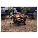 Hampton Bay Piedmont 29.6 in. W Black Steel Wood Outdoor Fire Pit with Screen and Poker Included  Customer Returns See Pictures
