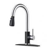 FORIOUS Single Handle Kitchen Sink Faucet with Pull Down Sprayer Kitchen Faucet in Black Nickel  Customer Returns See Pictures