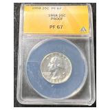 1958 US PROOF WASHINGTON QUARTER ANACS PF67