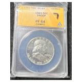 1963 US PROOF FRANKLIN HALF DOLLAR ANACS PF64 CAMEO