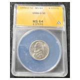 1996-D US JEFFERSON NICKEL ANACS MS64 6 STEPS