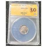 1959 US ROOSEVELT DIME ANACS MS65 FSB