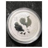 HALF TROY OZ .9999 FINE SILVER 2017 YEAR OF THE ROOSTER ROUND IN AIRTITE