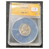 1958-D US JEFFERSON NICKEL ANACS MS64