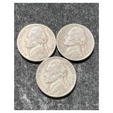 3 US SILVER WAR NICKELS
