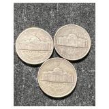 3 US SILVER WAR NICKELS