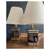 Vintage Asian-Inspired Tin Canister Lamp w/ Pleated Shade