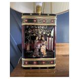 Vintage Asian-Inspired Tin Canister Lamp w/ Pleated Shade