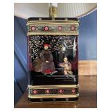 Vintage Asian-Inspired Tin Canister Lamp w/ Pleated Shade