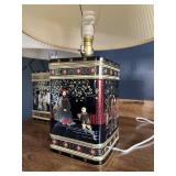 Vintage Asian-Inspired Tin Canister Lamp w/ Pleated Shade